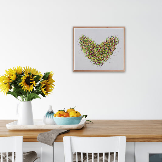Emerging heart art print with sunflowers. Sue Davies https://suedavies.co.uk